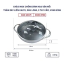 Chảo Inox Chống Dính Hoa Văn Nổi Thân Đáy Liền Kaiyo, Sâu Lòng, 2 Tay Cầm, Vung Kính, Size 28Cm