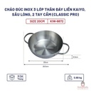 Chảo Đúc Inox 3 Lớp Thân Đáy Liền Kaiyo, Sâu Lòng, 2 Tay Cầm, Size 20Cm (Classic Pro)