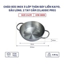Chảo Đúc Inox 3 Lớp Thân Đáy Liền Kaiyo, Sâu Lòng, 2 Tay Cầm, Size 24Cm (Classic Pro)