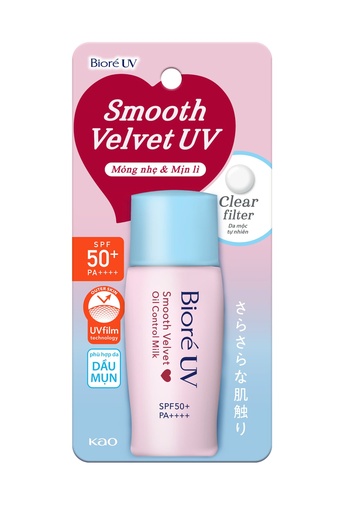 [CN989] Sữa Chống Nắng Bioré Kiểm Soát Bóng Nhờn Smooth Velvet Oil Control Milk SPF50+ PA++++ 30ml (Nắp XD)