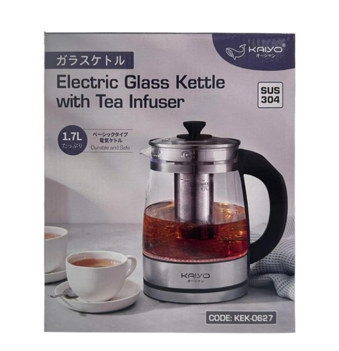 [KA627] Ấm Siêu Tốc Thuỷ Tinh Kèm Lõi Lọc Trà Kaiyo 1,7L, model KEK-062