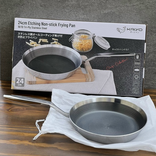 [KA574] Chảo Inox Chống Dính Đáy Liền Hoa Văn Nổi Try-Ply Kaiyo 24cm